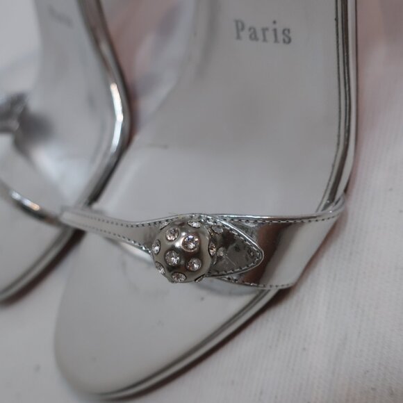 Authentic Christian Louboutin Atmospheria 85-Crystal Silver Strap Heel 39 US/8.5 - Picture 7 of 16